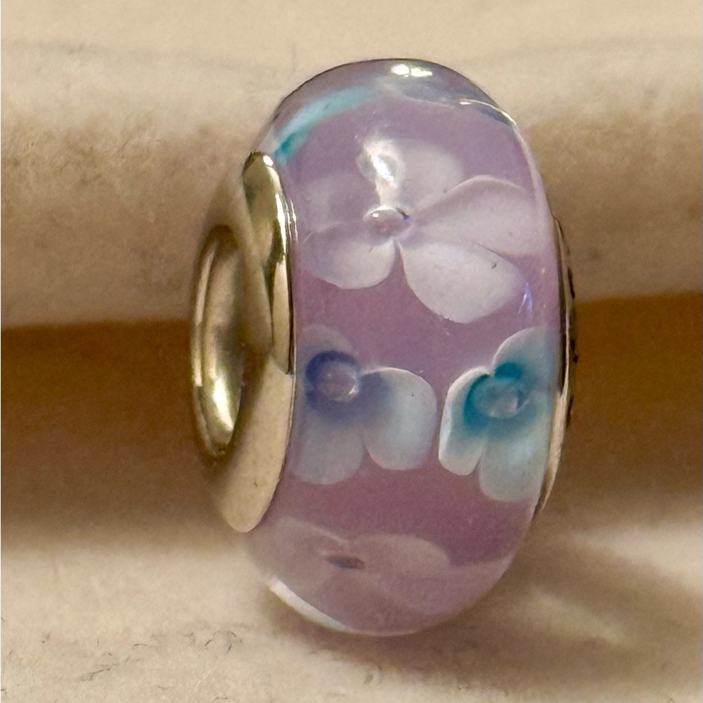 Pastel flowers Murano Glass Charm fit Pandora bracelets